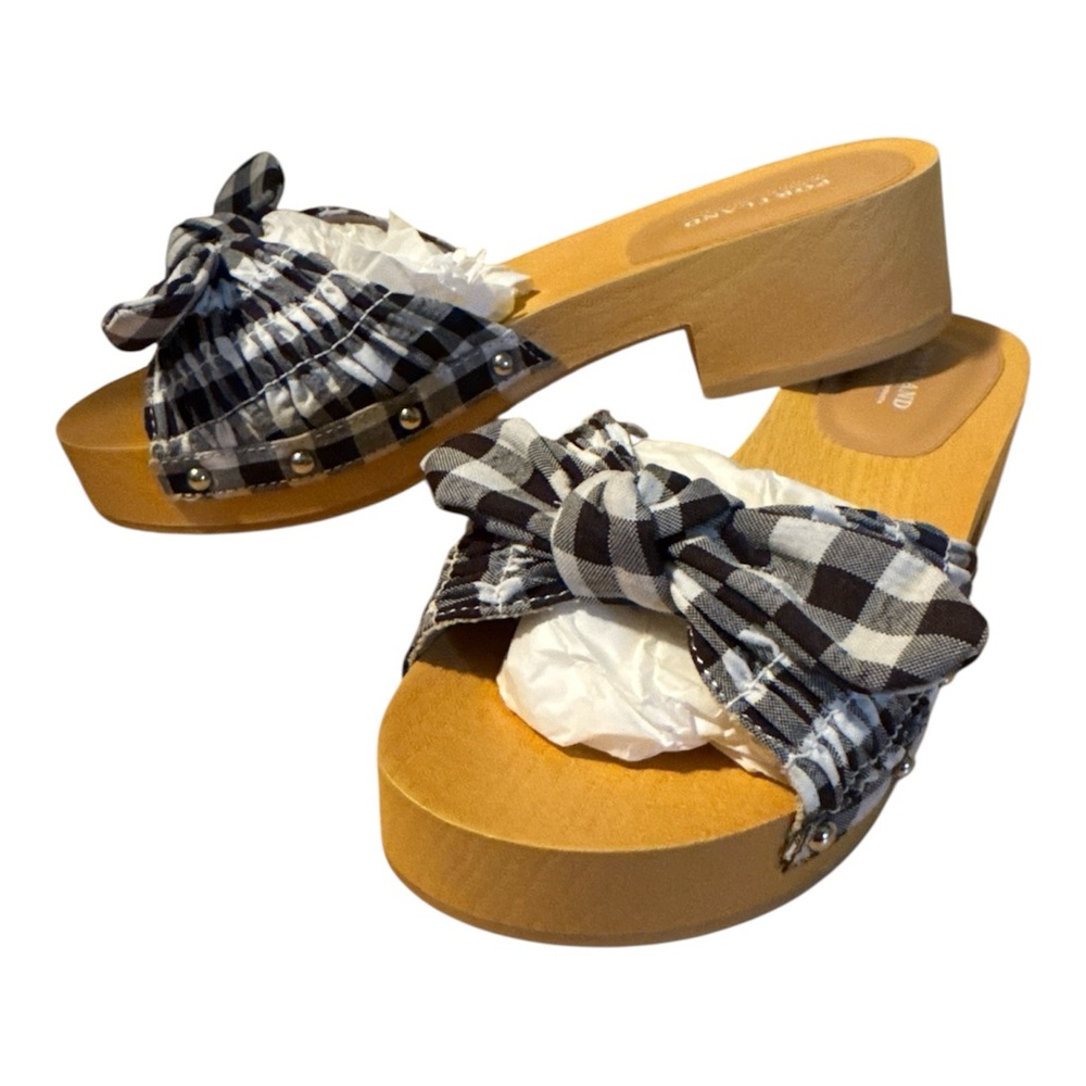 Portland Boot Company Checkered Bow Slip-On Sandals size 8 NEW